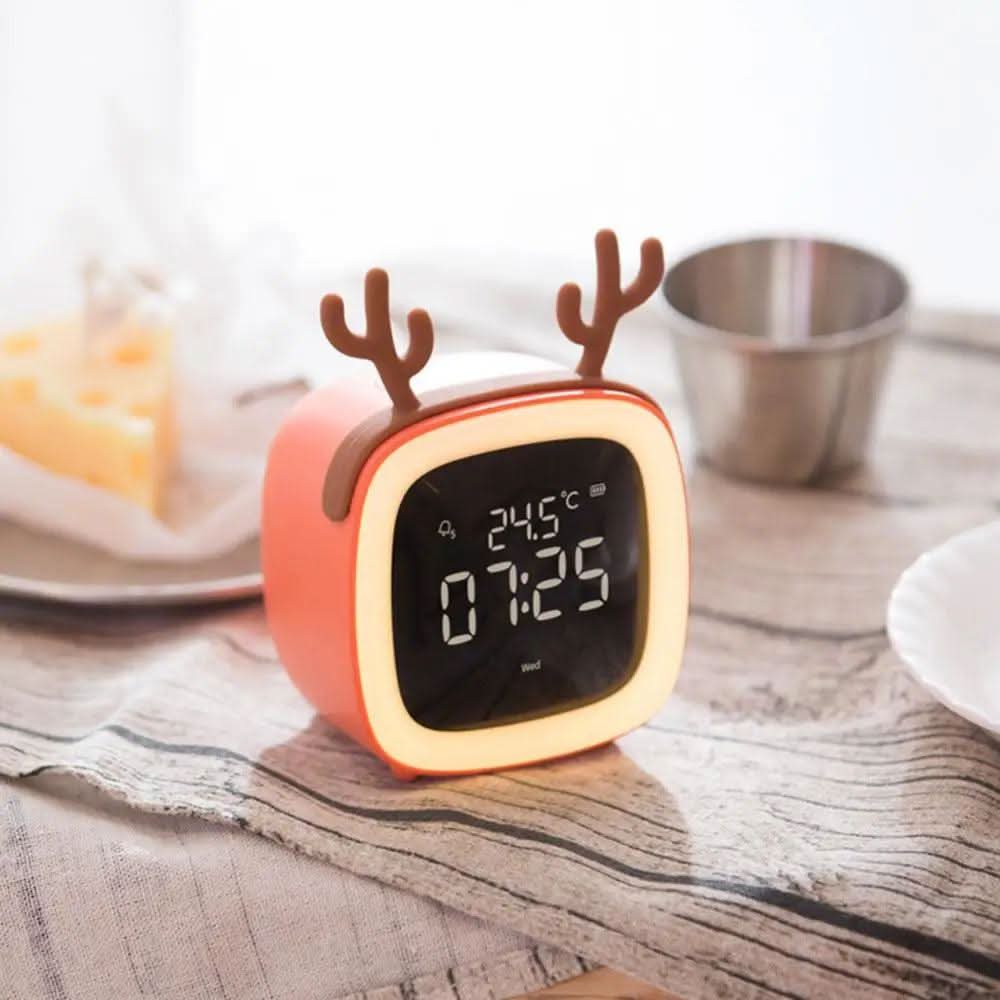 Kids Alarm Clock USB-C Rechargeable Dimmable Night Light