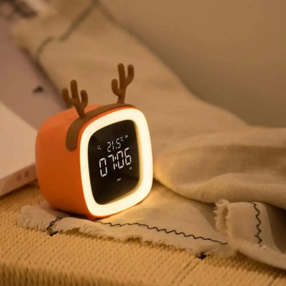 Kids Alarm Clock USB-C Rechargeable Dimmable Night Light