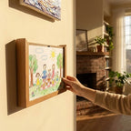 Kids Artwork Display Frame Wooden Front-Opening With Storage for Multiple Drawings