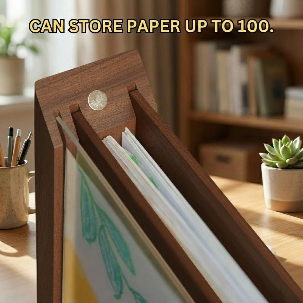 Kids Artwork Display Frame Wooden Front-Opening With Storage for Multiple Drawings