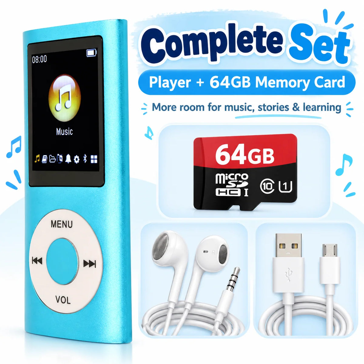 Kids Audio Player Phone-Free Earphones Included