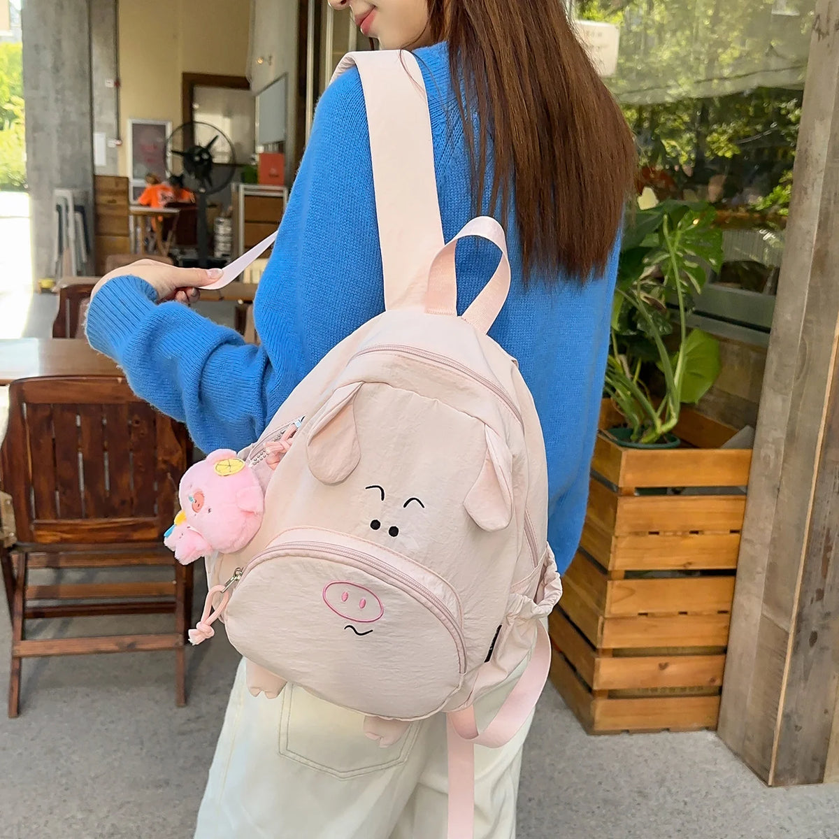 Kids' Backpack 3D Pig Design Spacious Compartment Adjustable Straps