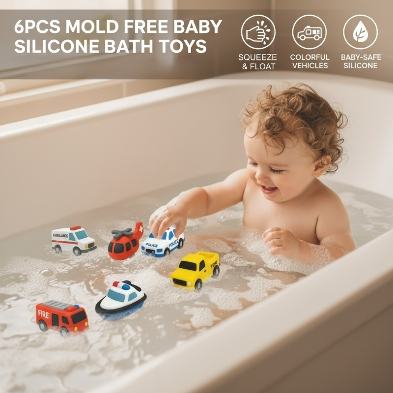 Kids Bath Toy Set 6-Piece Floating Mold-Resistant Silicone