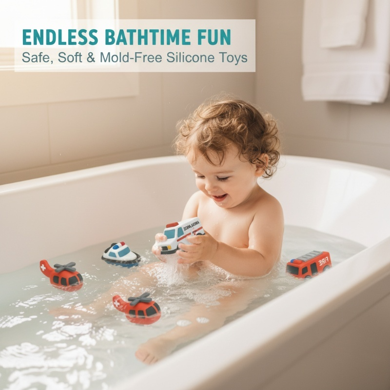 Kids Bath Toy Set 6-Piece Floating Mold-Resistant Silicone