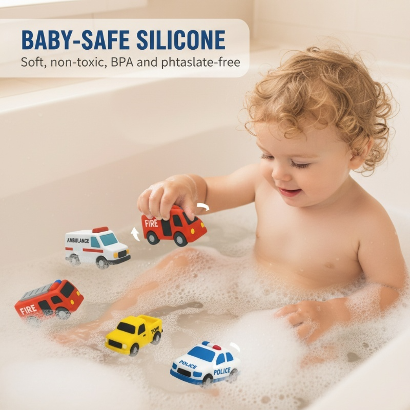 Kids Bath Toy Set 6-Piece Floating Mold-Resistant Silicone