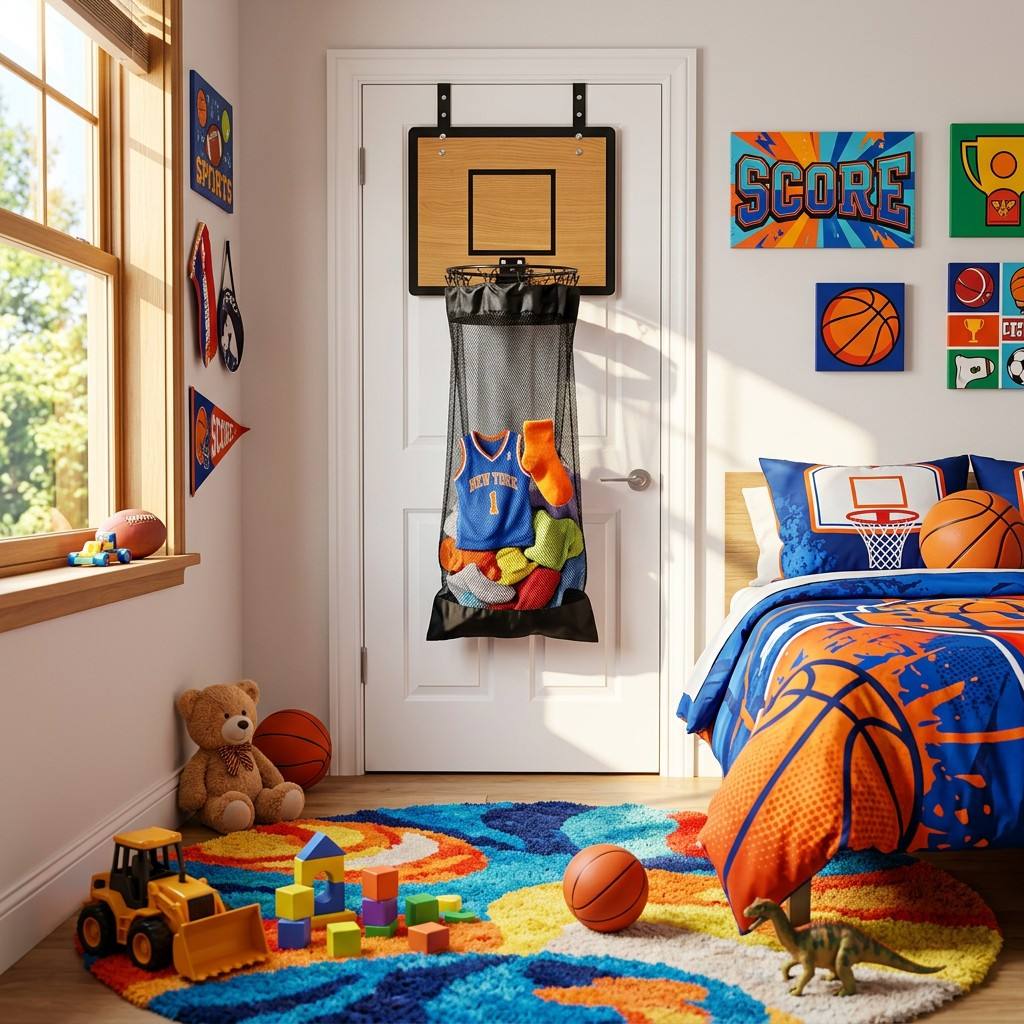 Kids Hanging Organizer Basketball Hoop Foldable Mesh Bag