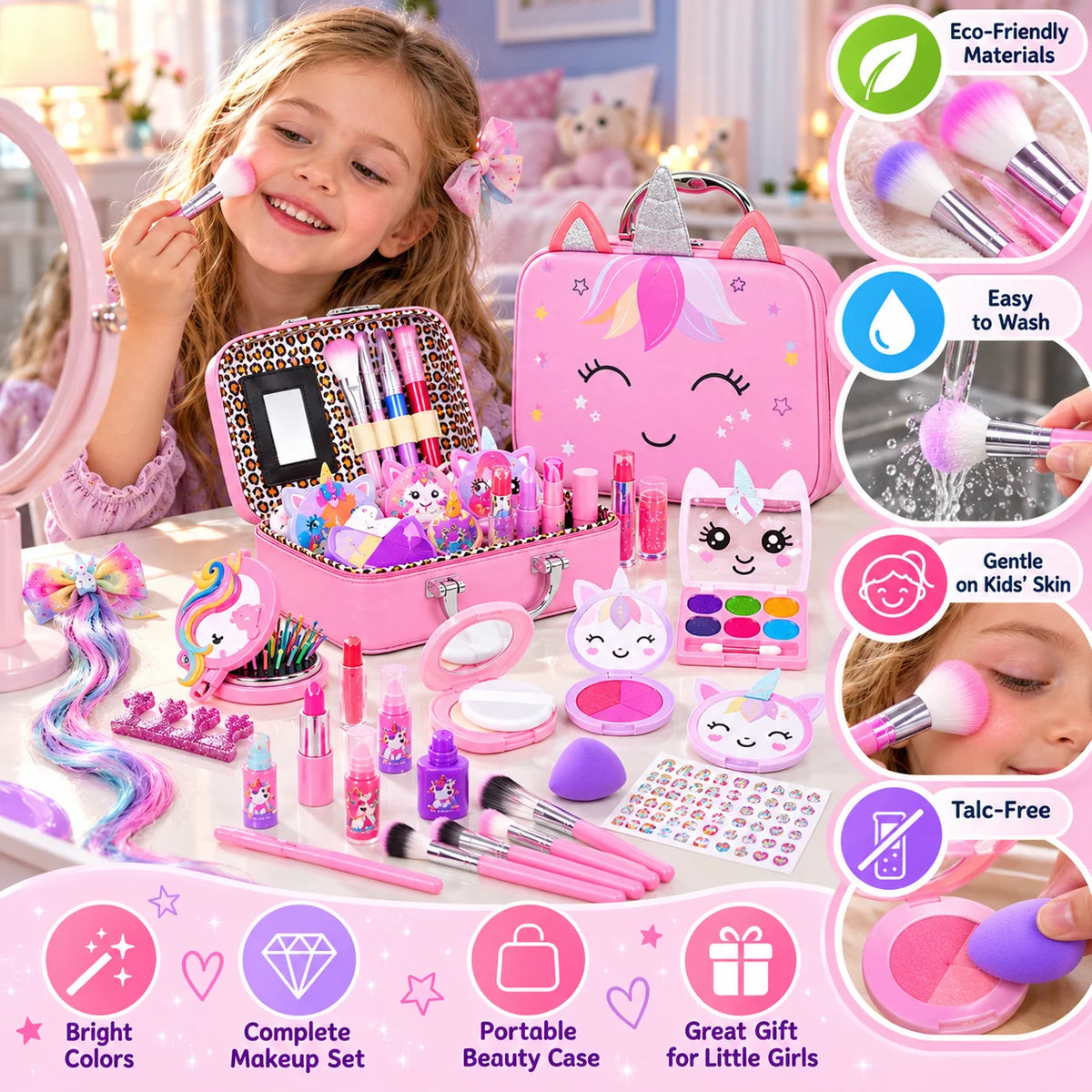 Kids Makeup Kit Easy-Wash With Cosmetic Bag