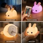 Kids Night Light Bunny Color-Changing Remote & Rechargeable