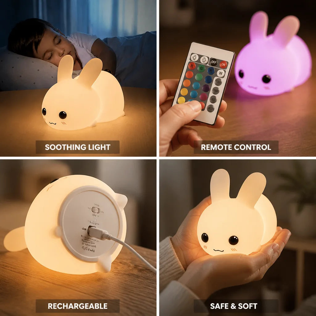Kids Night Light Bunny Color-Changing Remote & Rechargeable