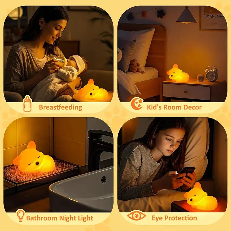 Kids Night Light Fox-Shaped Soft Silicone USB Rechargeable