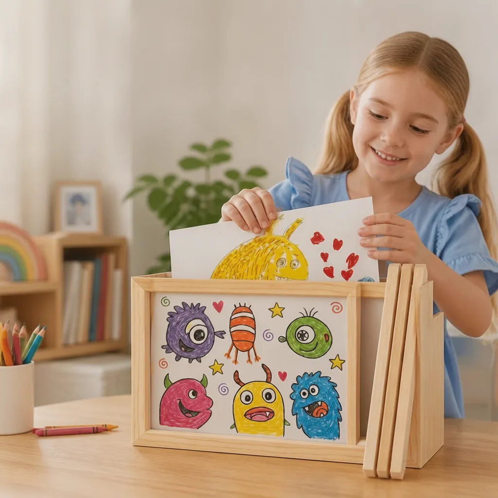 Kids Picture Frame Pine Wood Magnetic Closure 150 Sheets