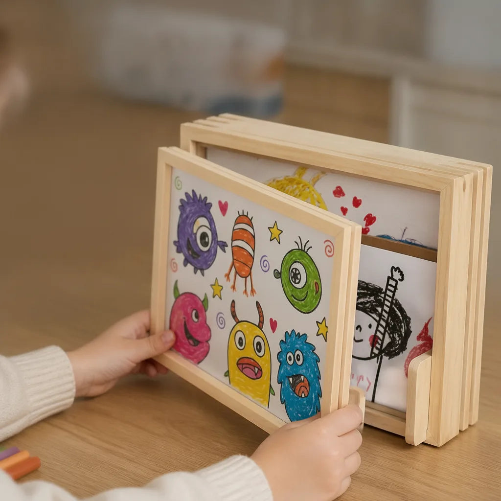 Kids Picture Frame Pine Wood Magnetic Closure 150 Sheets