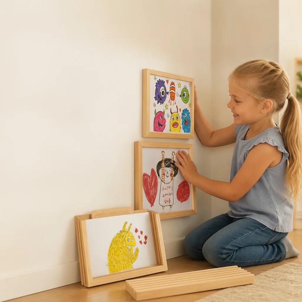 Kids Picture Frame Pine Wood Magnetic Closure 150 Sheets
