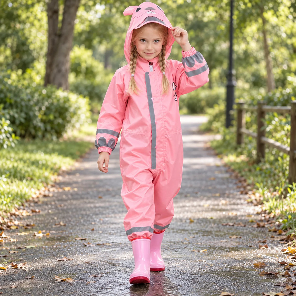 Kids Rain Suit Full-Coverage Water-Repellent Reflective Strips