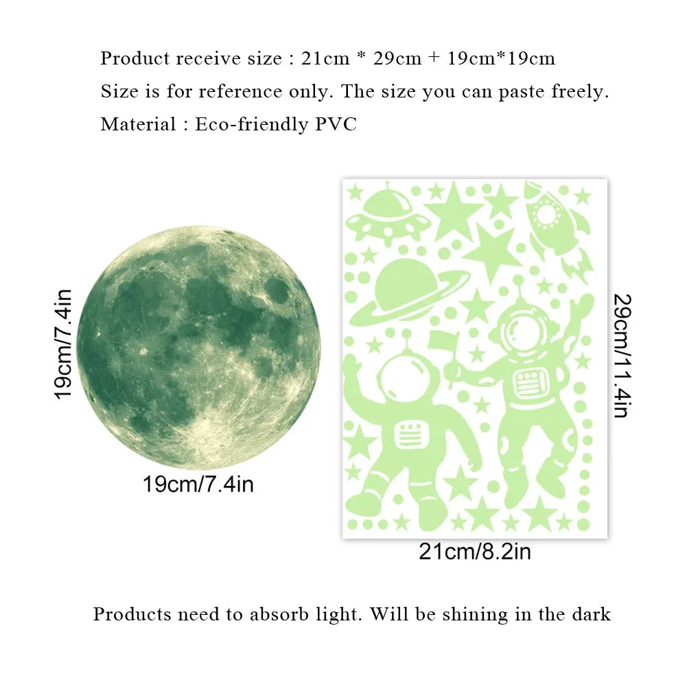 Kids Wall Stickers Glow-in-the-Dark Space Set Reusable & Residue-Free
