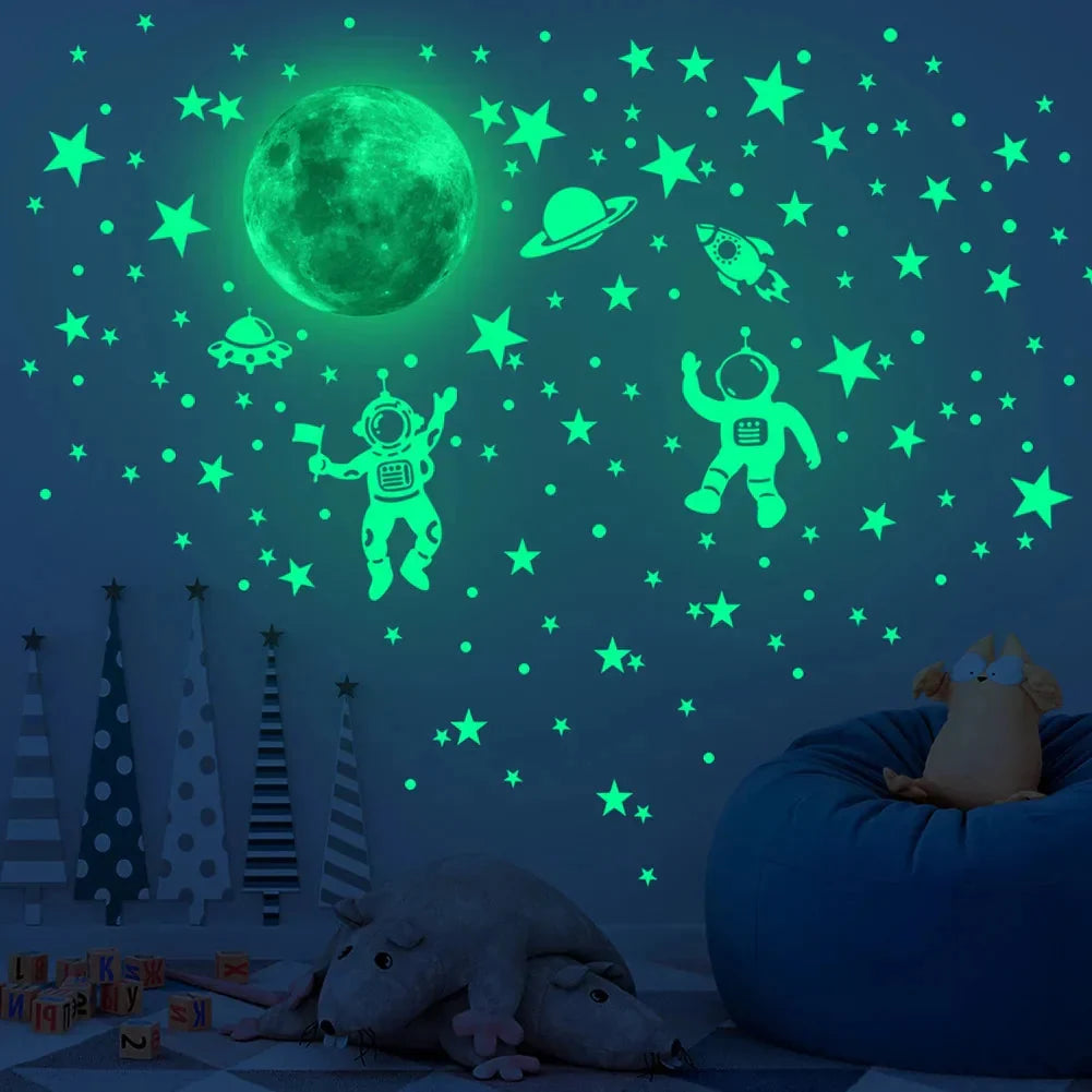 Kids Wall Stickers Glow-in-the-Dark Space Set Reusable & Residue-Free