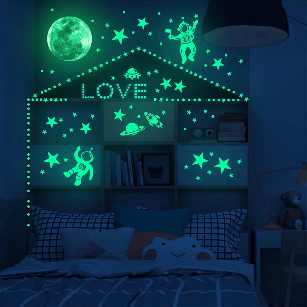 Kids Wall Stickers Glow-in-the-Dark Space Set Reusable & Residue-Free