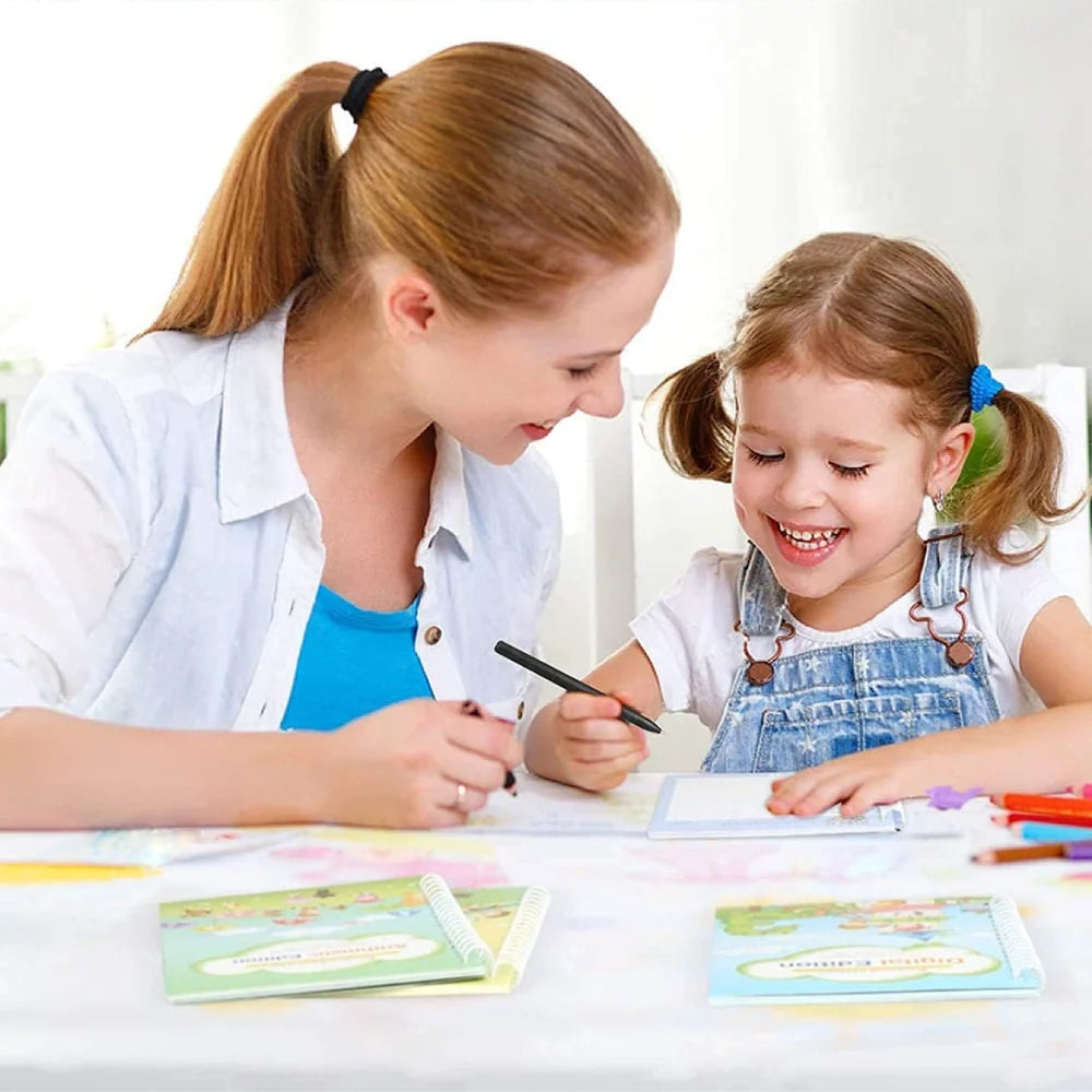 Kids Writing Workbook Set 4-Pack With Ergonomic Pen Holder