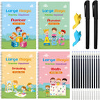 Kids Writing Workbook Set 4-Pack With Ergonomic Pen Holder