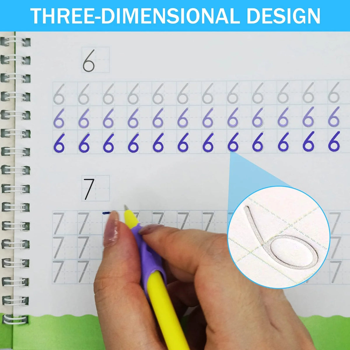 Kids Writing Workbook Set 4-Pack With Ergonomic Pen Holder