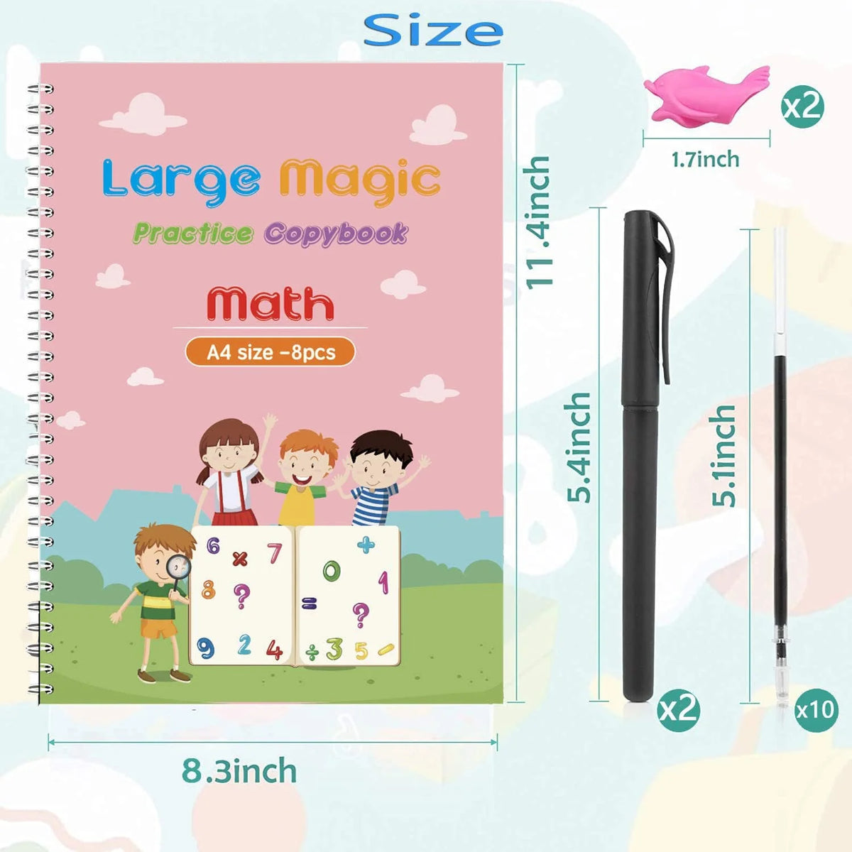 Kids Writing Workbook Set 4-Pack With Ergonomic Pen Holder