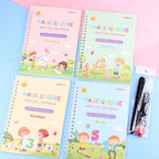 Kids Writing Workbook Set 4-Pack With Ergonomic Pen Holder