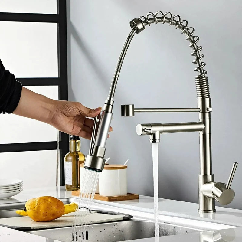 Kitchen Faucet Pull-Out Sprayer Stainless Steel Single-Lever Control