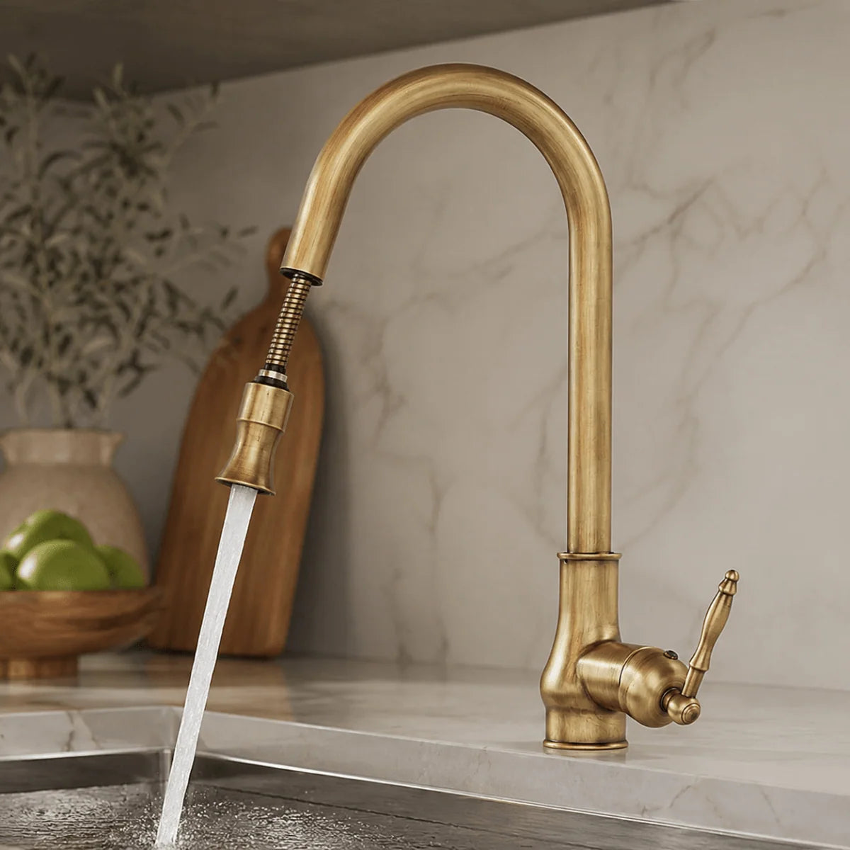 Kitchen Faucet Solid Brass Pull-Out Spray Head Antique Bronze Finish