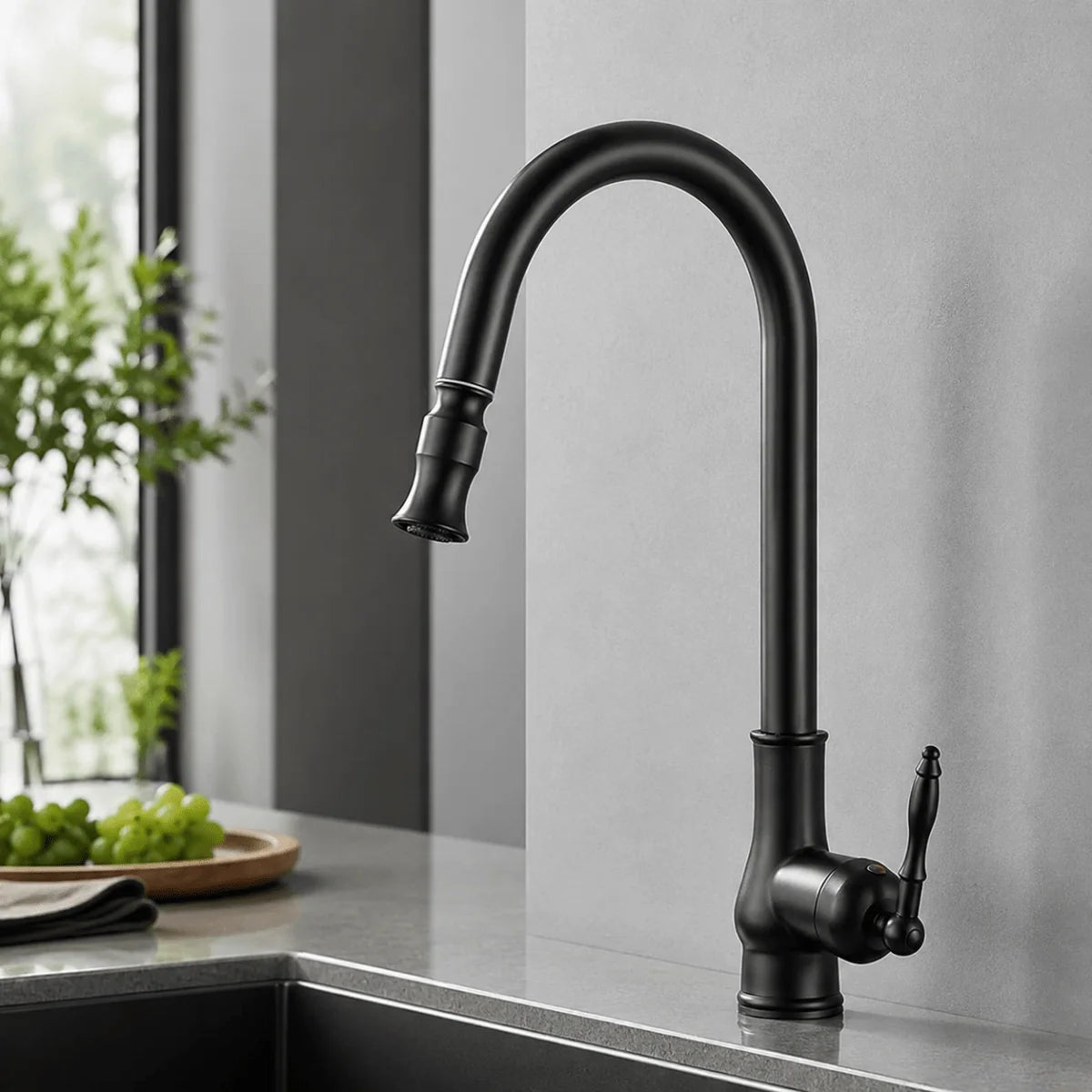 Kitchen Faucet Solid Brass Pull-Out Spray Head Antique Bronze Finish