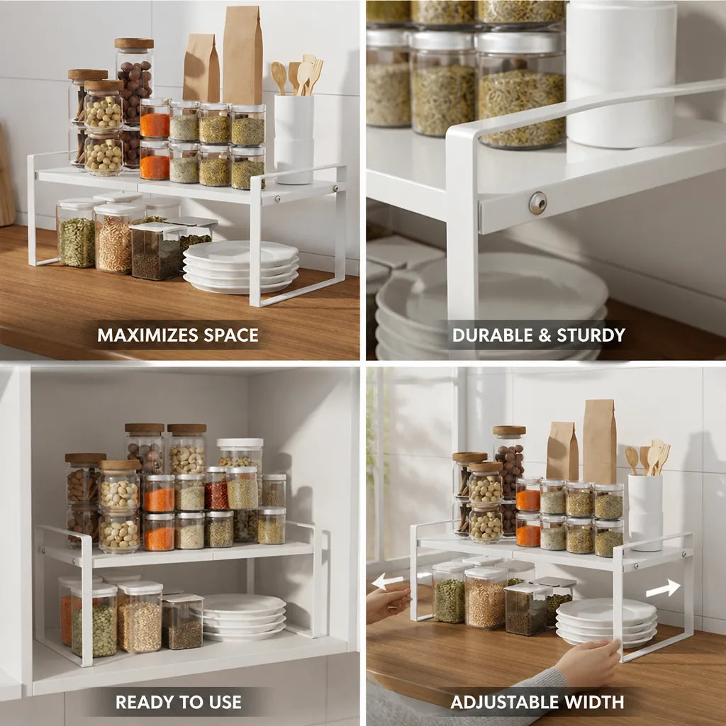 Kitchen Organizer Shelf Adjustable Two-Tier Powder-Coated Steel