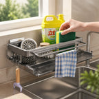 Kitchen Sink Rack Aluminum Self-Draining Tool-Free Clamp-On