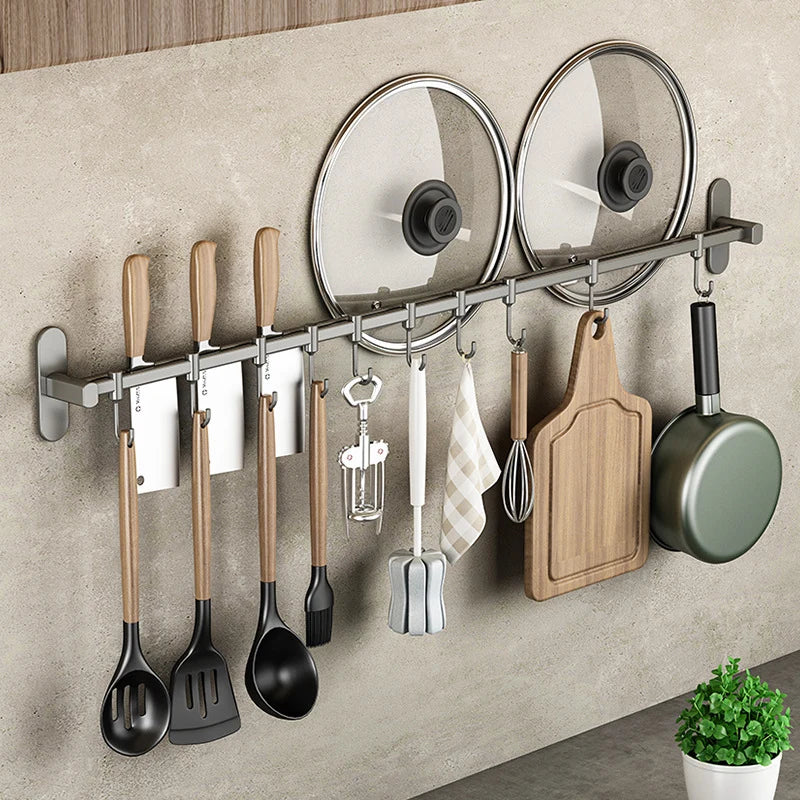 Kitchen Utensil Hook Rail Stainless Steel No-Drill Mounting