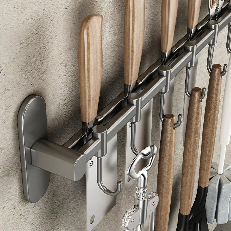 Kitchen Utensil Hook Rail Stainless Steel No-Drill Mounting