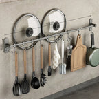 Kitchen Utensil Hook Rail Stainless Steel No-Drill Mounting