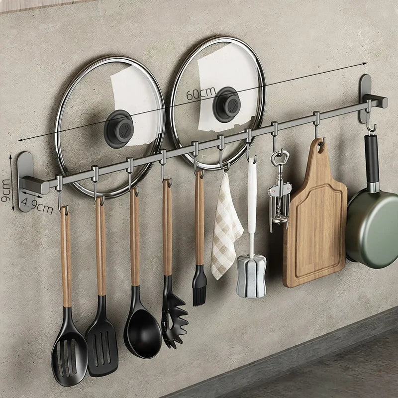 Kitchen Utensil Hook Rail Stainless Steel No-Drill Mounting