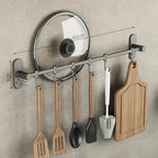 Kitchen Utensil Hook Rail Stainless Steel No-Drill Mounting