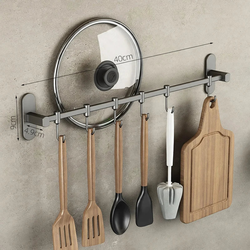 Kitchen Utensil Hook Rail Stainless Steel No-Drill Mounting