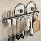 Kitchen Utensil Hook Rail Stainless Steel No-Drill Mounting