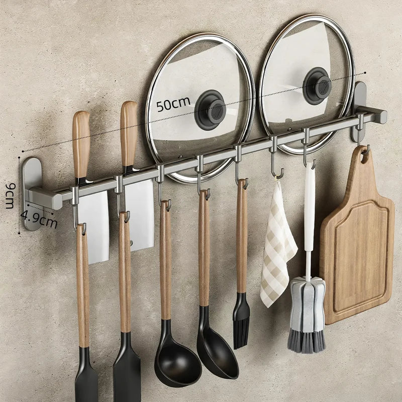 Kitchen Utensil Hook Rail Stainless Steel No-Drill Mounting
