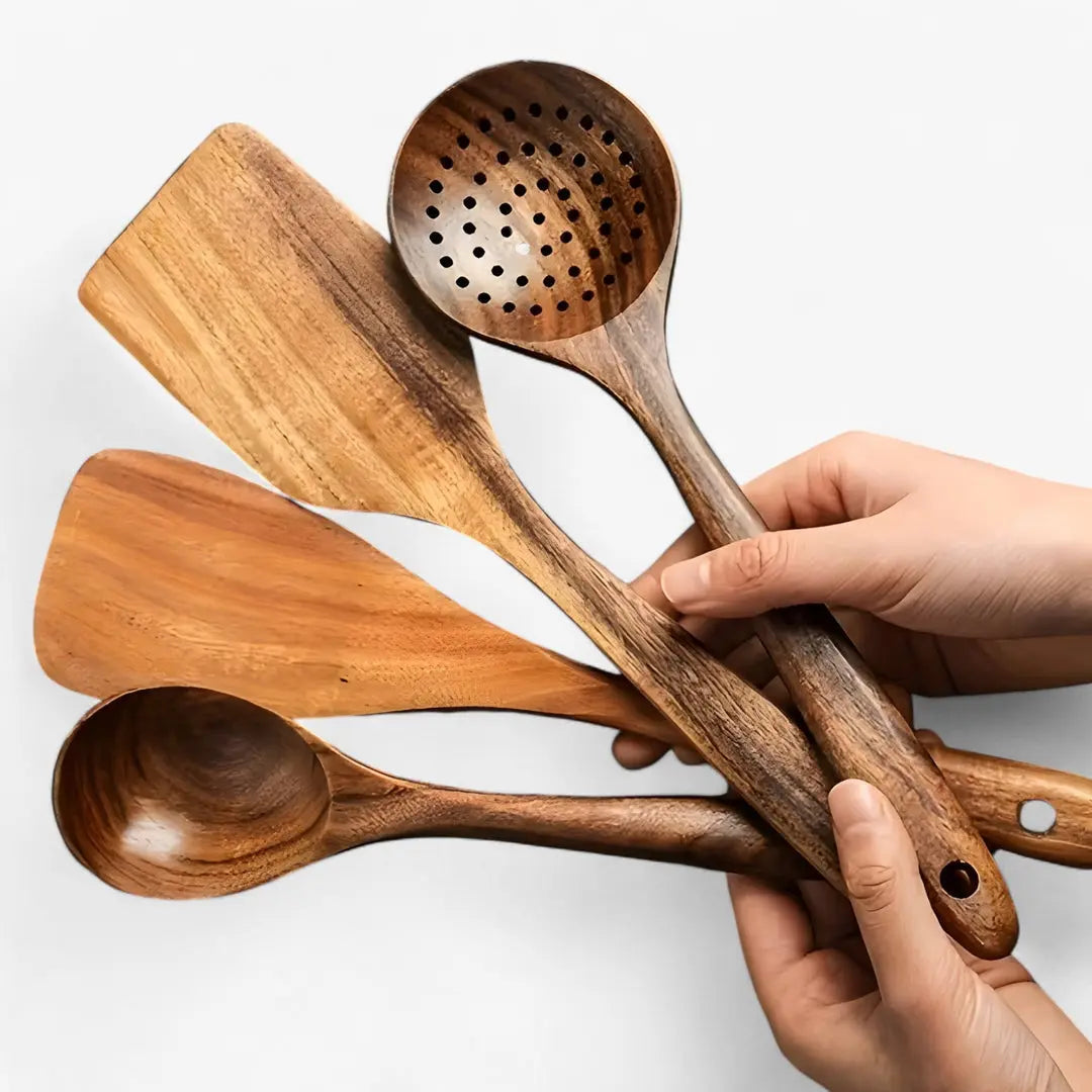 Kitchen Utensil Set 11-Piece Food-Safe Hardwood