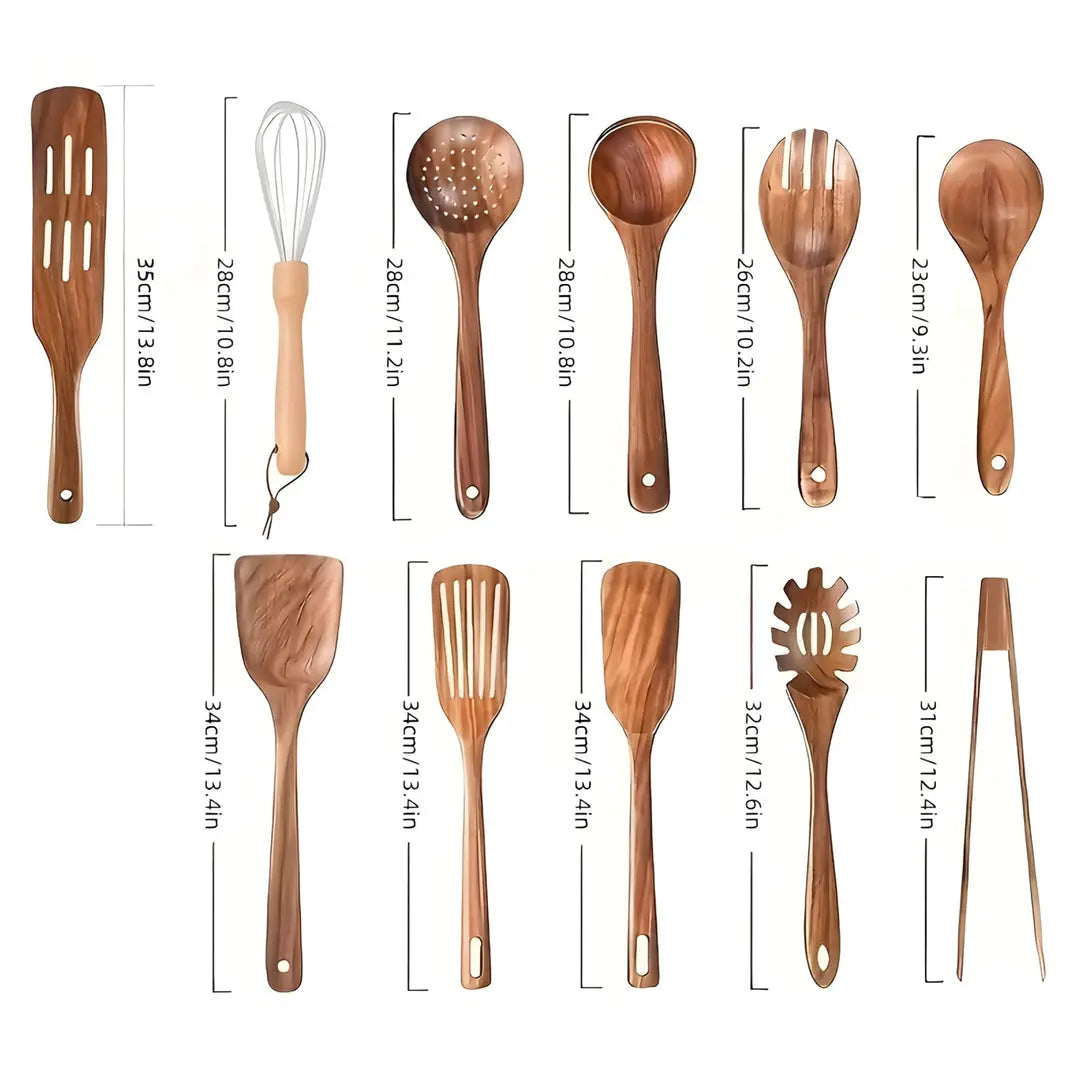 Kitchen Utensil Set 11-Piece Food-Safe Hardwood