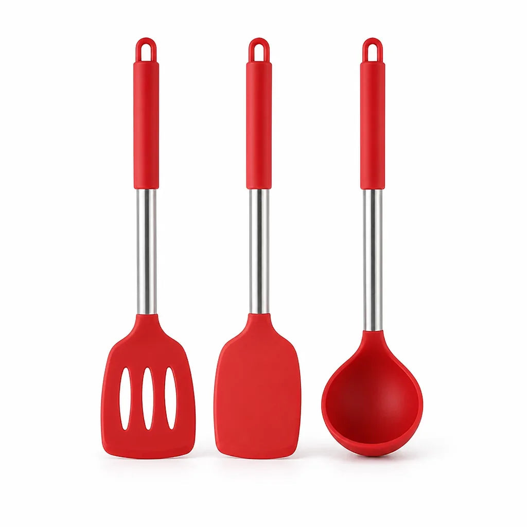 Kitchen Utensil Set Heat-Resistant Silicone Heads & Stainless Handles