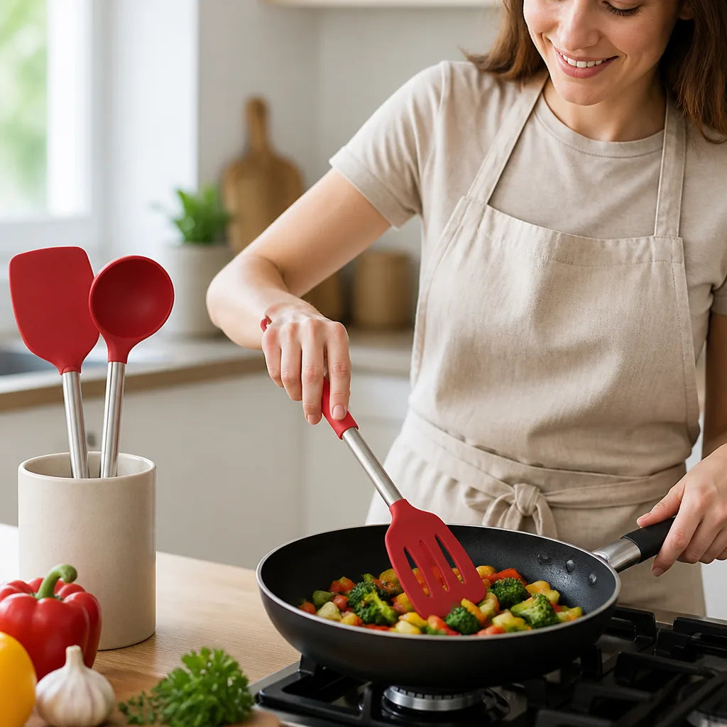Kitchen Utensil Set Heat-Resistant Silicone Heads & Stainless Handles