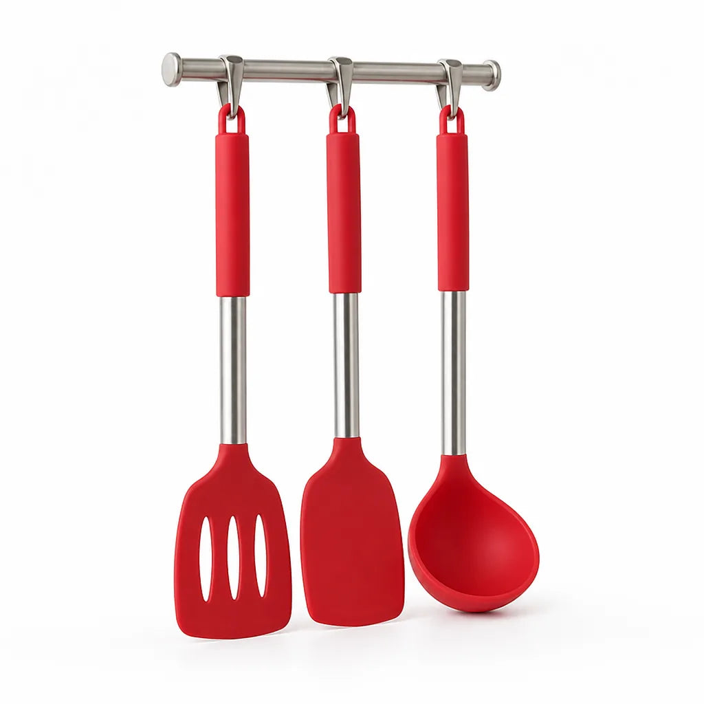 Kitchen Utensil Set Heat-Resistant Silicone Heads & Stainless Handles