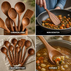 Kitchen Utensil Set Teak Wood Heat-Resistant Non-Scratch Set of 7