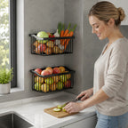 Kitchen Wall Basket Drill-Free Adhesive Carbon Steel Space-Saving