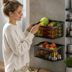 Kitchen Wall Basket Drill-Free Adhesive Carbon Steel Space-Saving