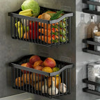 Kitchen Wall Basket Drill-Free Adhesive Carbon Steel Space-Saving
