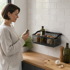 Kitchen Wall Basket Drill-Free Adhesive Carbon Steel Space-Saving
