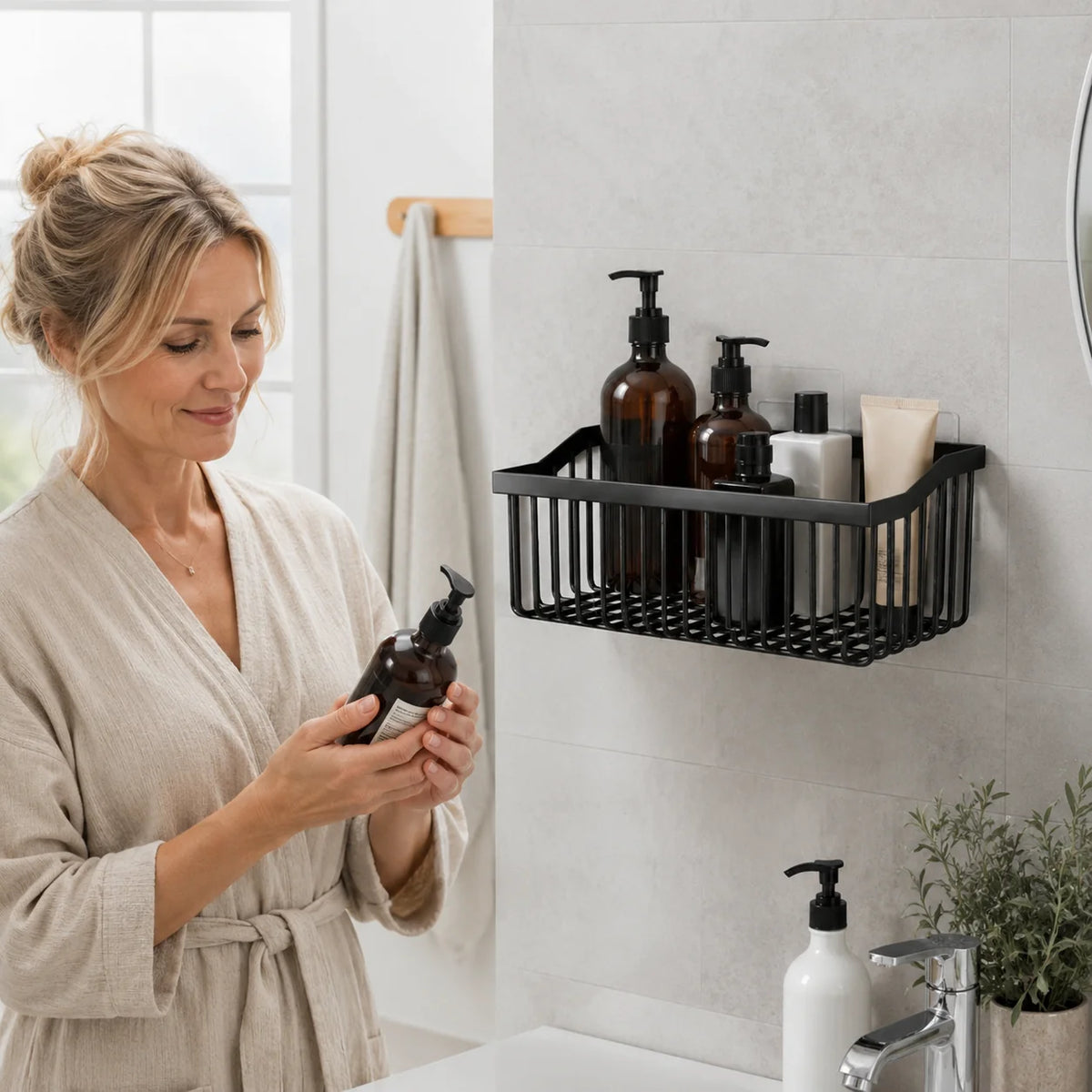 Kitchen Wall Basket Drill-Free Adhesive Carbon Steel Space-Saving
